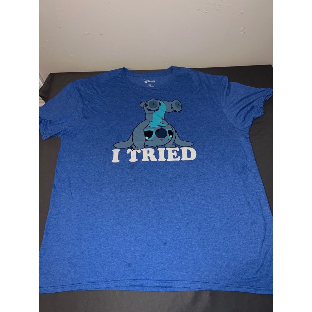 Disney Lilo & Stitch I Tried Graphic Tee Blue Heather Short Sleeve T-Shirt 2XL